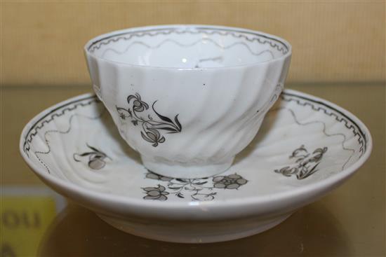 A rare Coalport wrythen-fluted teabowl and saucer, c.1796, saucer 13.2cm